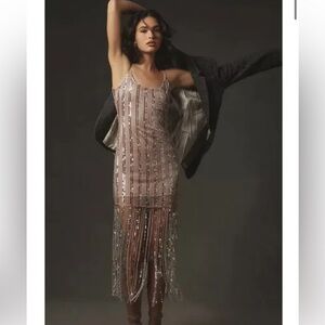 Anthropologie Metallic Fringe Mini Dress
